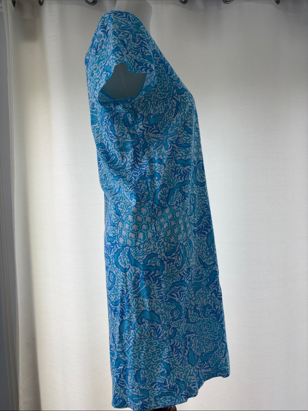 Lilly Pulitzer Blue and White Printed Short-Sleeve Shift Dress - Picture 4 of 5